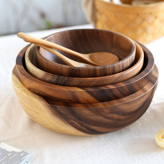 Handmade Wooden Bowl — Japanese Style Overglaze Wood Bowl for Salad, Fruit & Serving