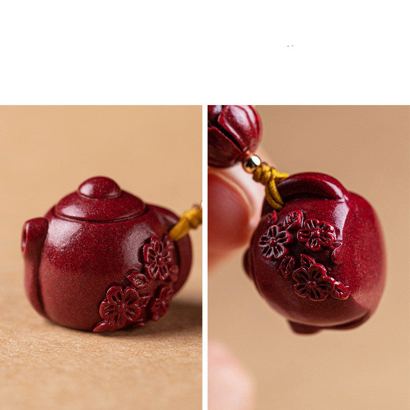 Cinnabar Plum Blossom Pot Keychain | Traditional Design