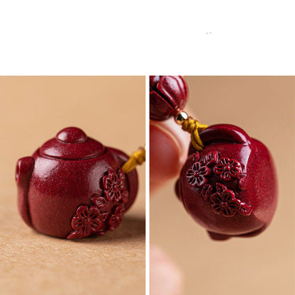Cinnabar Plum Blossom Pot Keychain | Traditional Design