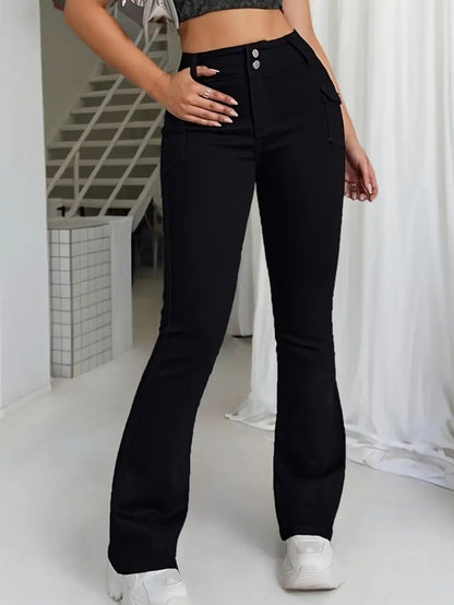 Women's Ultra-Low Waist Flared Jeans | Button Detail | S–2XL