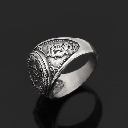 Men's Titanium Steel Wolf Head Ring – Vintage Animal Totem Band