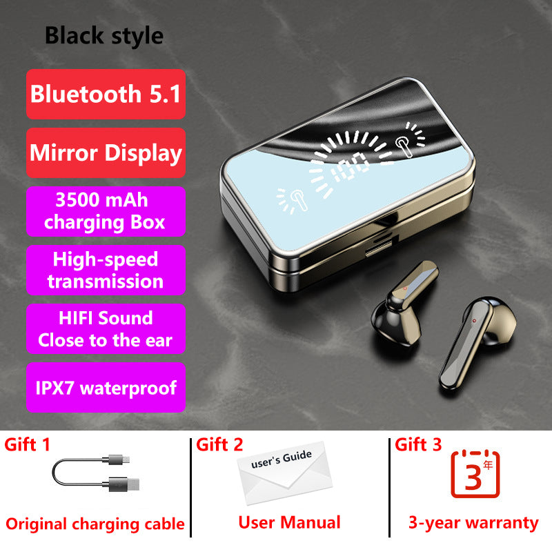 Bluetooth 5.0 Wireless Earphones | Power Display | Black & White