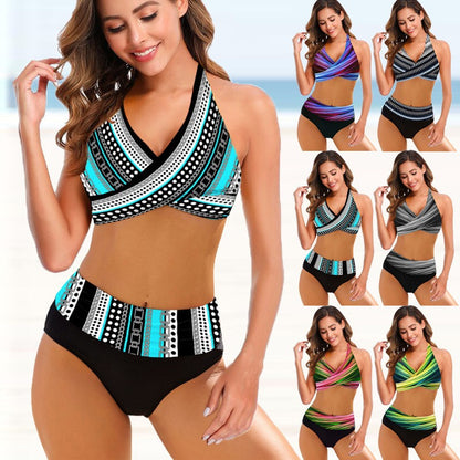 Women's Striped Tie-Dye Hollow Bikini Set | High-Waist S–5XL