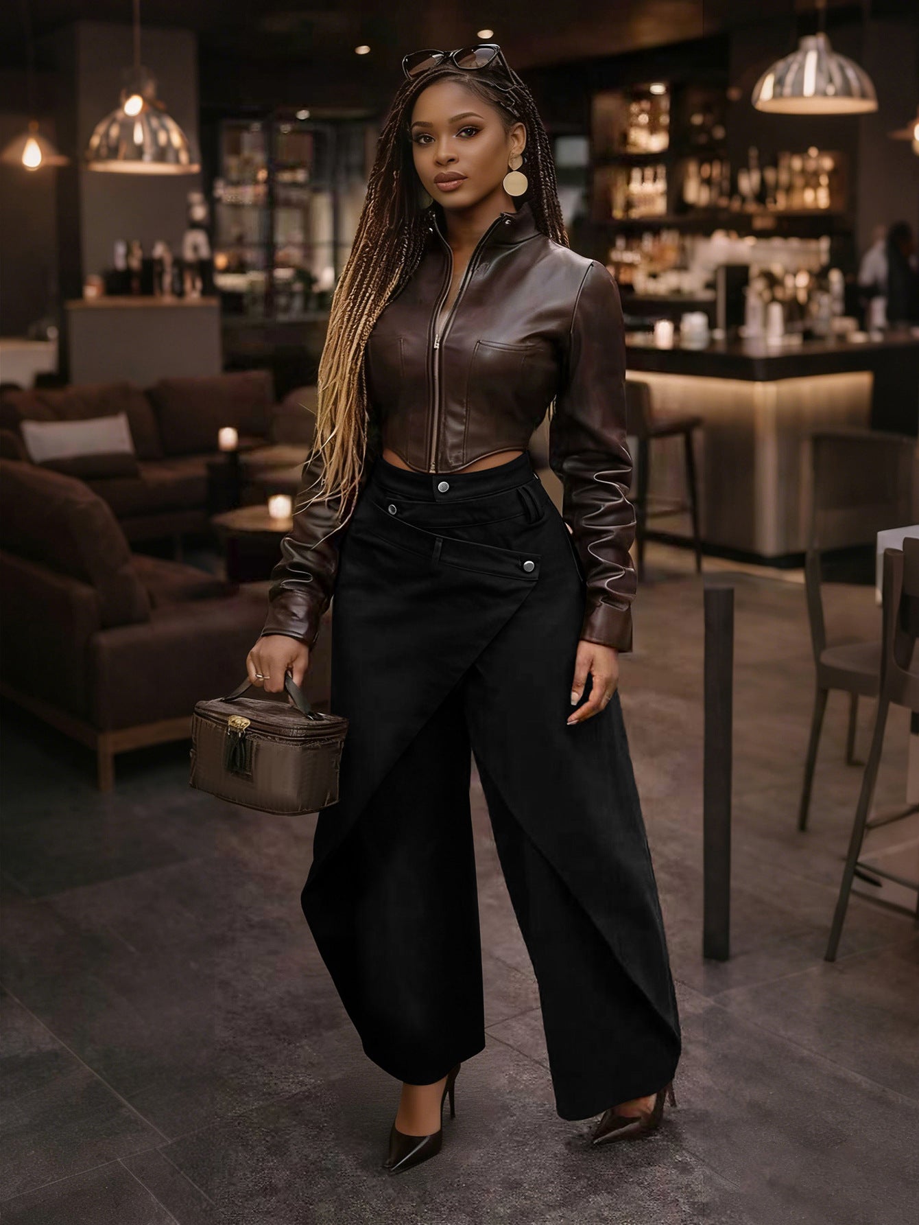 Women's Retro High-Waist Wide-Leg Trousers - Metal Buckle, 4 Colours