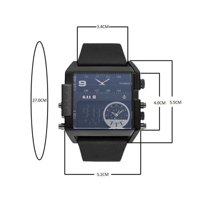 Men's Dual Display Sport Watch – 3 Time Zones, Alarm, 30M Water Resistant