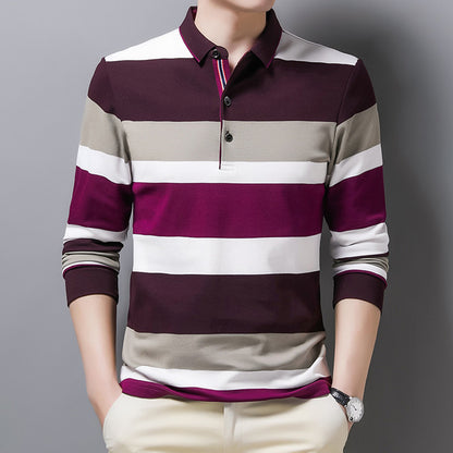 Men's Striped Lapel Long Sleeve Top | Loose Fit Urban Casual