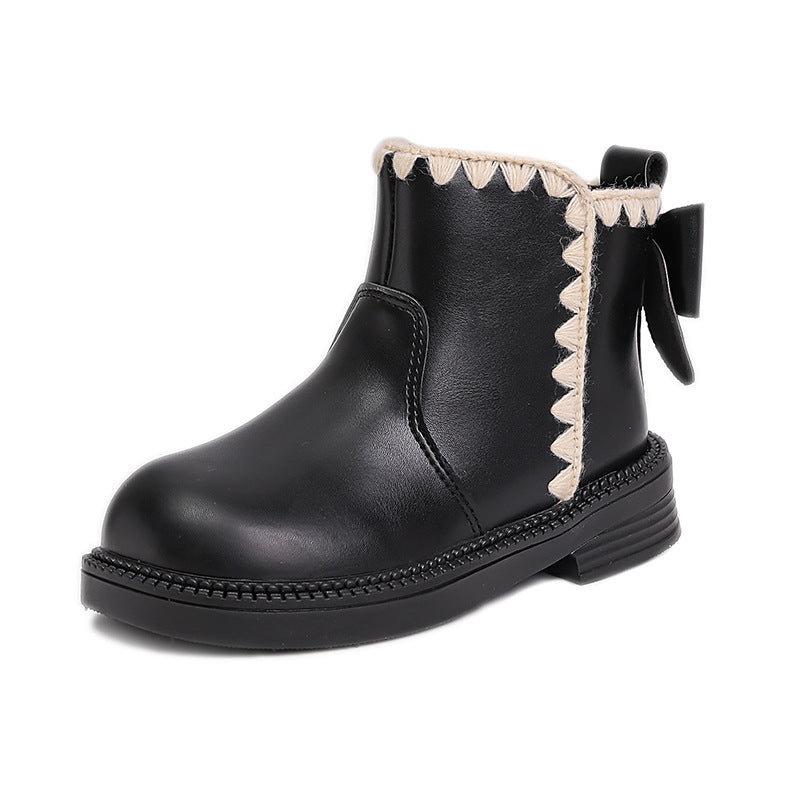 Girls' Velvet-Lined Leather Boots – Soft Sole