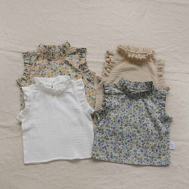 Girls' Baby Floral Sleeveless Vest Top – Korean Style | 4 Designs