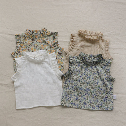Girls' Baby Floral Sleeveless Vest Top – Korean Style | 4 Designs