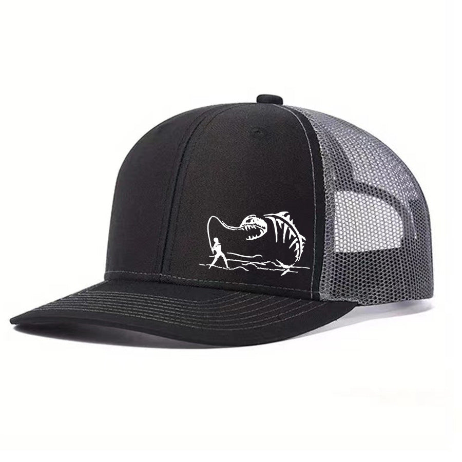 Two-Tone Mesh Baseball Cap - Fishbone Pattern Embroidered Unisex