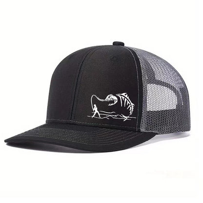 Two-Tone Mesh Baseball Cap - Fishbone Pattern Embroidered Unisex