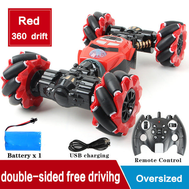 RC Stunt Twist Car - One-Key Deformation Special Effects Drift Rechargeable Blue Red