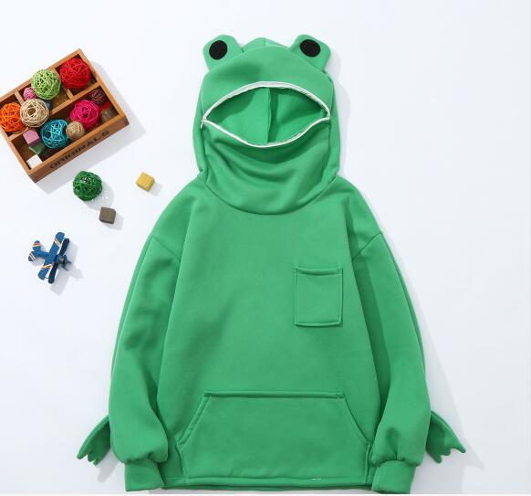 Children's Frog Hooded Fleece Pullover | Solid Colour Kids Hoodie