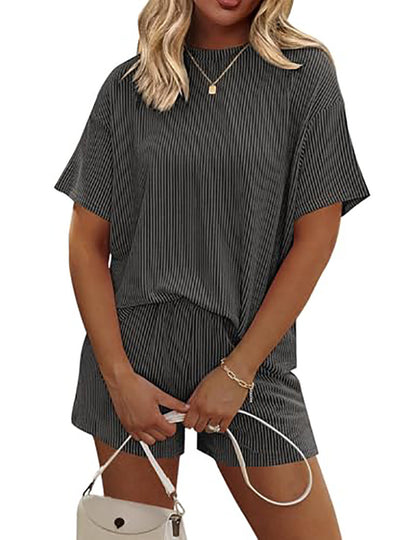 Women's Striped Casual Two-Piece Set — T-Shirt & Trousers