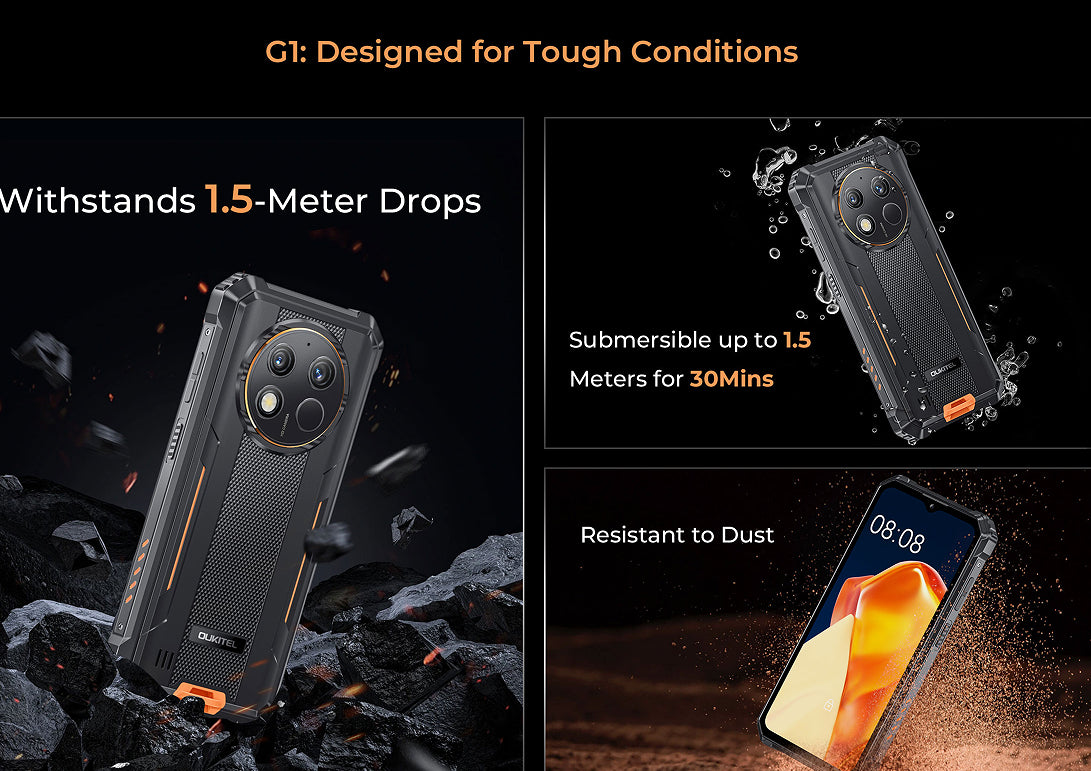 OUKITEL G1 Unlocked Smartphone | Rugged Mobile Phone in Grey, Green & Orange