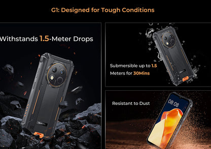 OUKITEL G1 Unlocked Smartphone | Rugged Mobile Phone in Grey, Green & Orange