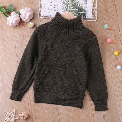 Children's Checked Turtleneck Sweater | Kids Winter Knitwear