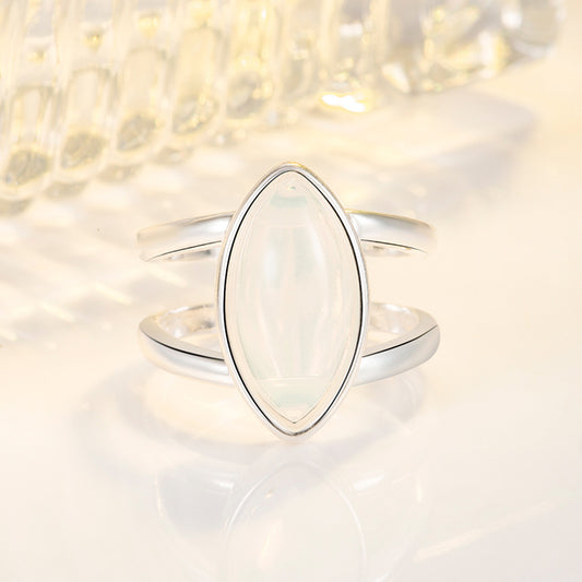 925 Silver-Plated Imitation White Agate Ring, Womens, European And American Style