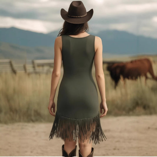 Women's Bodycon Tassel Dress | Army Green | S–2XL