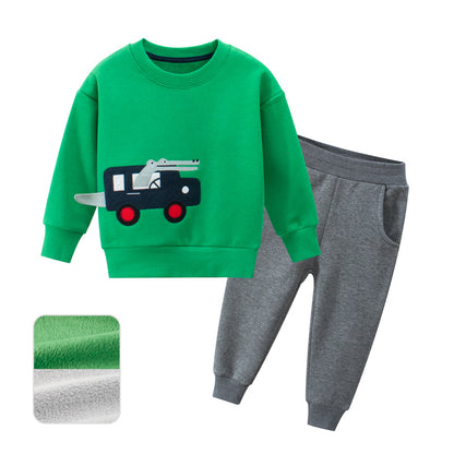 Boys' Cartoon Print Pullover & Trousers Two-Piece Set