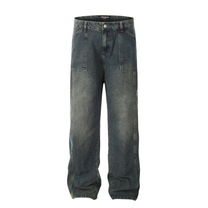 Men's Washed Blue Denim Jeans – Cotton Casual Jeans, Sizes S–2XL