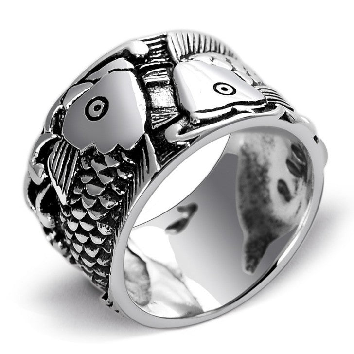 Men's Copper Pisces Carp Ring – Adjustable Index Finger Zodiac Band