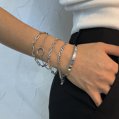 Geometric Chain Ring Bracelet for Women | Gold & Silver | Electroplated Alloy