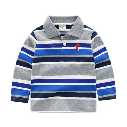 Boys' Striped Long Sleeve T-Shirt | Cotton Lapel Top | 7 Colours
