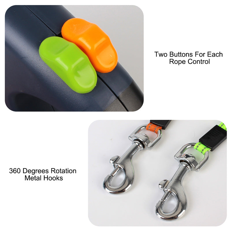 Dual Retractable Dog Lead | 3m Two-Dog Leash with Torch & Poop Bag Holder