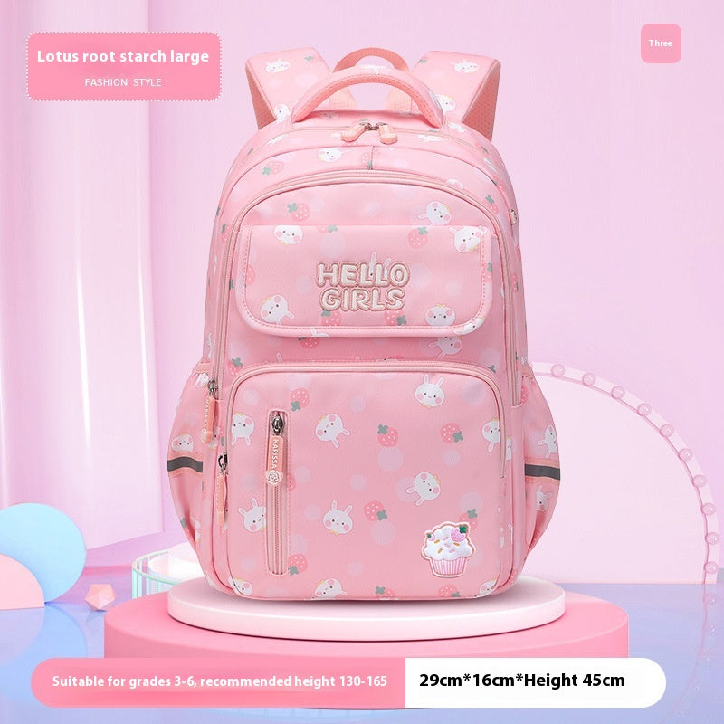 Kids' Rabbit Cartoon School Backpack – Spine Protection & Waterproof, Ages 6–12