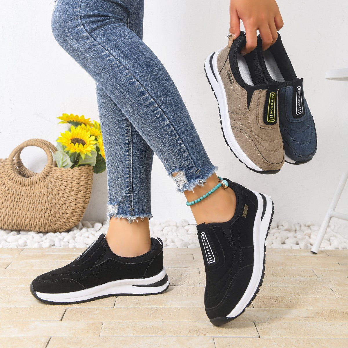 Women's Slip-On Chunky Heel Shoes | Suede | Height Increasing | EU 36-43