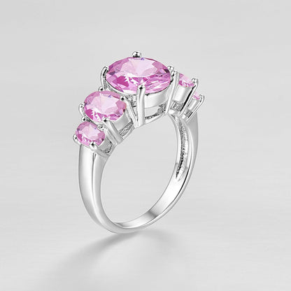 Oval Crystal Stone Ring | Platinum-Plated Coloured Gemstone Ring for Women
