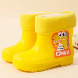 Kids Dinosaur Waterproof Rain Boots – Plain & Fleece-Lined