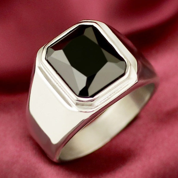 Men's Square Alloy Zircon Ring – Geometric Electroplated Statement Band