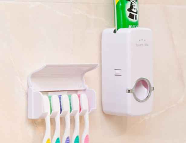Wall-Mounted Toothbrush Holder Set – Plastic & Silicone Bathroom Organiser