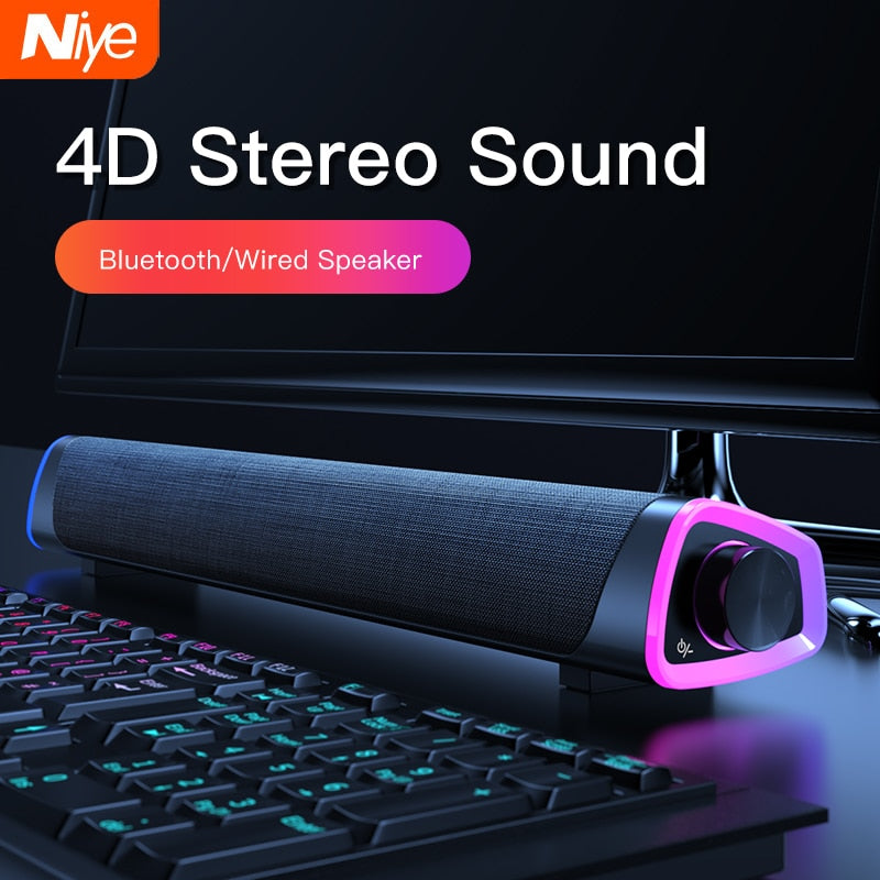 6W Bluetooth 5.0 Computer Speaker Bar | Stereo Sound | USB | Black & White