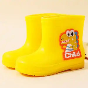 Kids Dinosaur Waterproof Rain Boots – Plain & Fleece-Lined