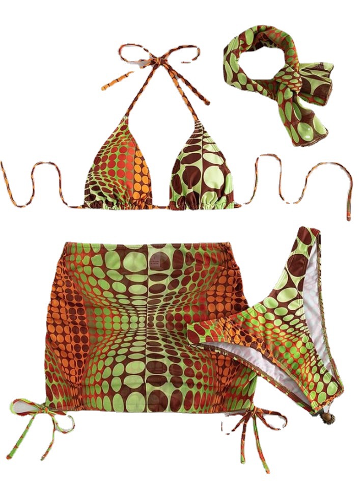 Women's Printed 4-Piece Bikini Set | Shorts, Skirt, Bra & Headband