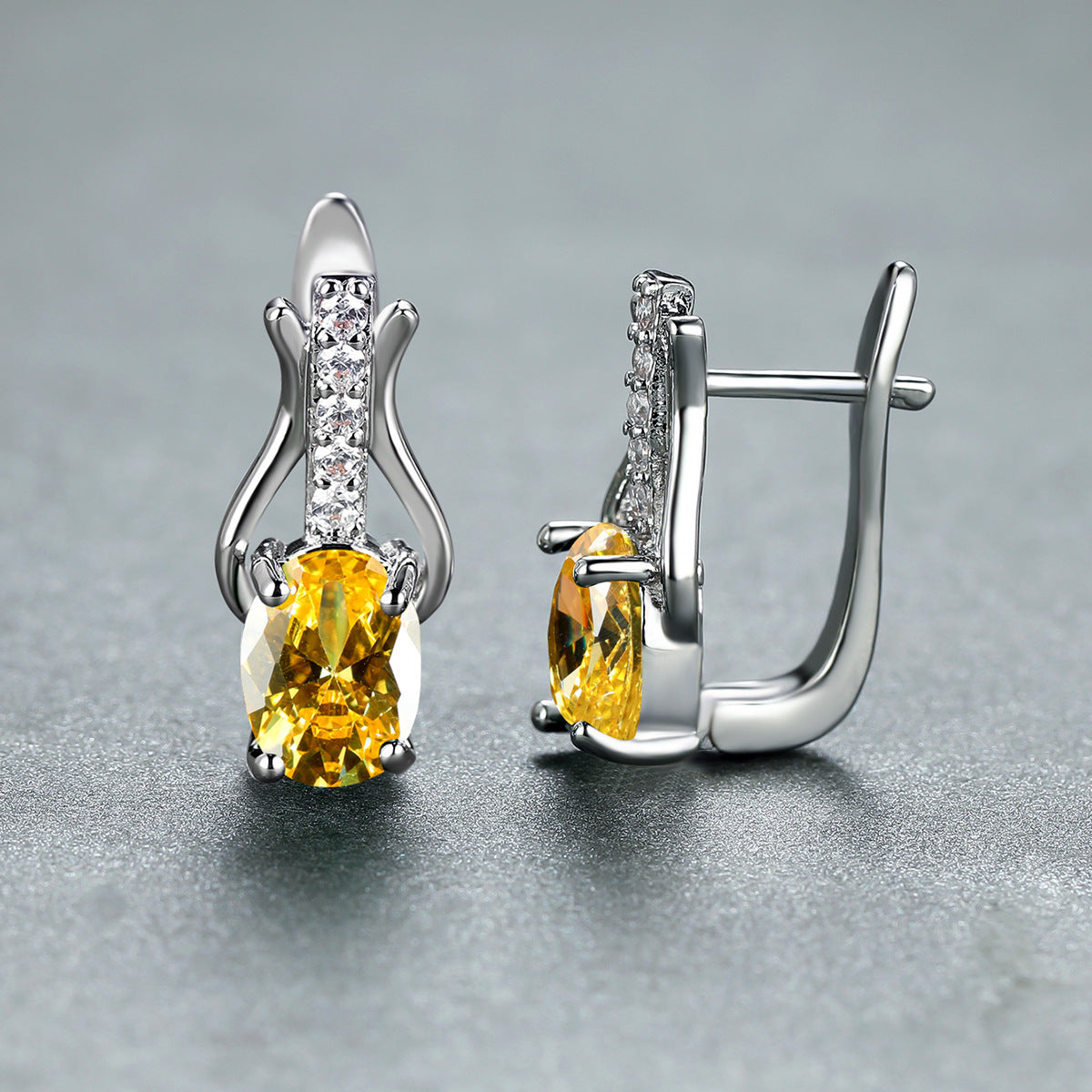 Oval Crystal Ear Clips | Champagne Gold & Platinum Copper Earrings for Women