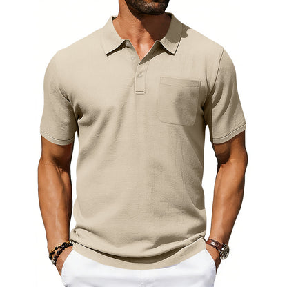 Men's Linen Blend Lapel Polo Shirt | Short Sleeve
