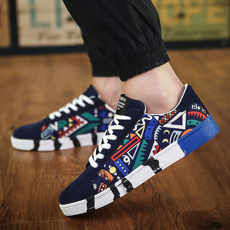 Men's Suede Canvas Trainers – Lace-Up Casual Shoes, Black, Blue & White