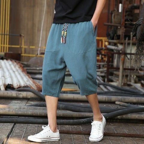 Men's Viscose Linen Cropped Trousers | Loose Fit Casual M-5XL