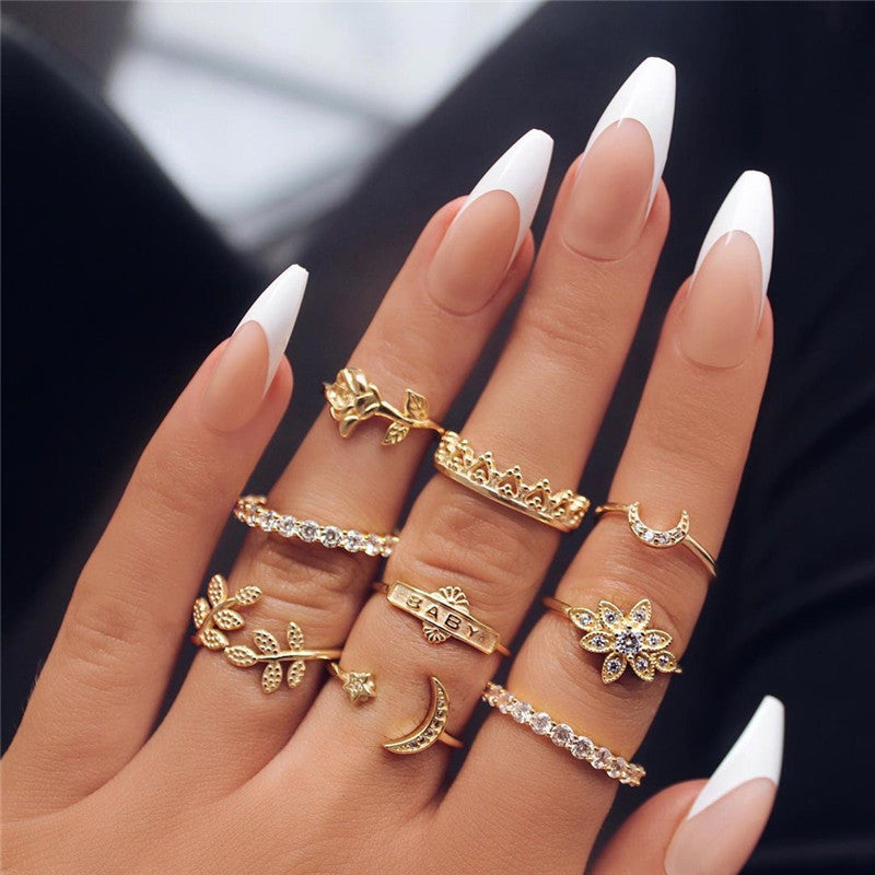 Women's Alloy Ring Set with Gemstone Inlay | 26 Designs | Stackable Rings