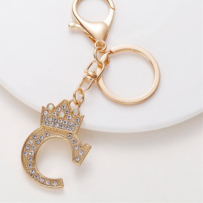 Crystal Crown Initial Letter Keychain A-Z