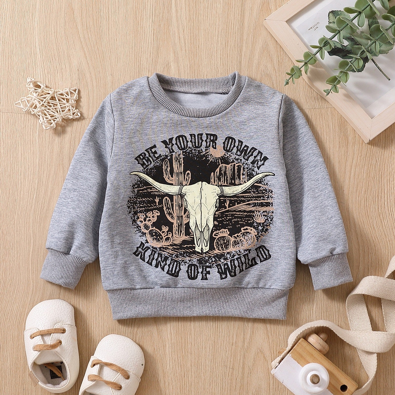 Children's Cotton Letter & Cow Print Sweatshirt | Kids Top