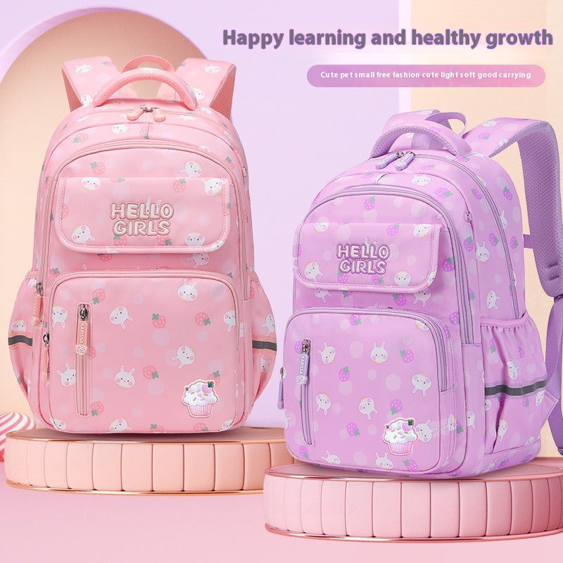 Kids' Rabbit Cartoon School Backpack – Spine Protection & Waterproof, Ages 6–12