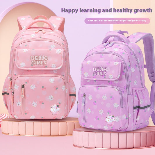 Kids' Rabbit Cartoon School Backpack – Spine Protection & Waterproof, Ages 6–12