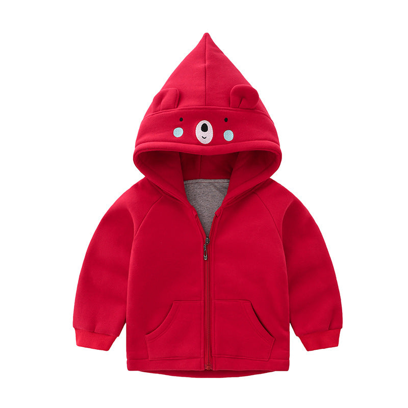 Children's Thickened Cotton Zip-Up Hooded Jacket | Cartoon Kids Coat