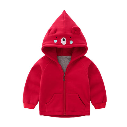 Children's Thickened Cotton Zip-Up Hooded Jacket | Cartoon Kids Coat