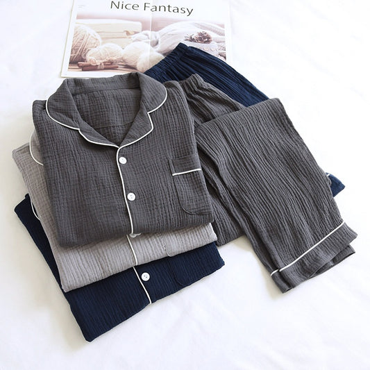 Men's Double-Layer Gauze Cotton Pyjama Set | Japanese Style Loungewear